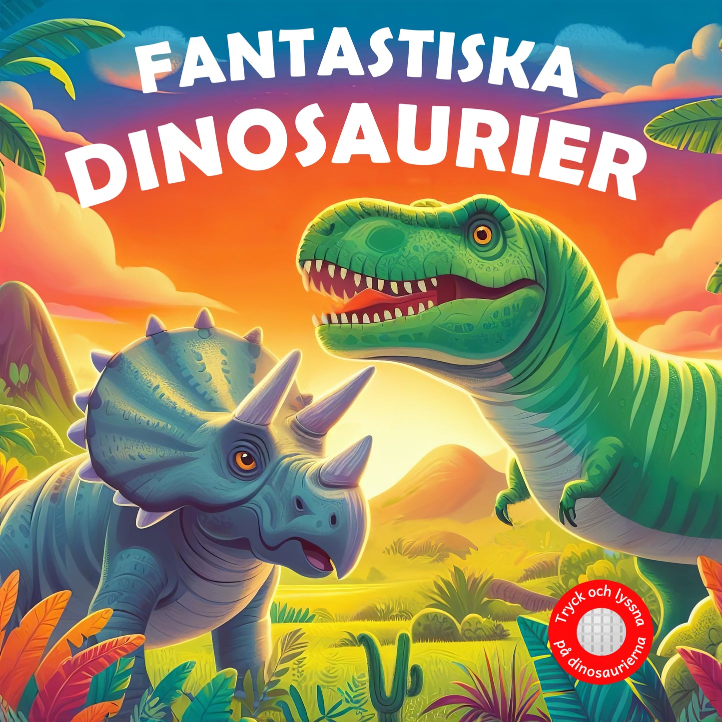 Fantastiska Dinosaurier - lättläst barnbok med knappar och 12 dinosaurieläten