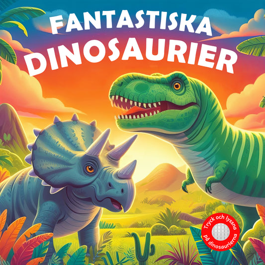 Fantastiska Dinosaurier - lättläst barnbok med knappar och 12 dinosaurieläten